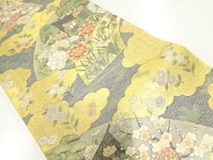 御所車に草花模様織り出し袋帯